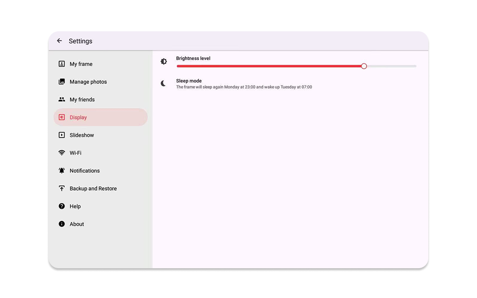 Settings menu on a device with 'Display' option highlighted